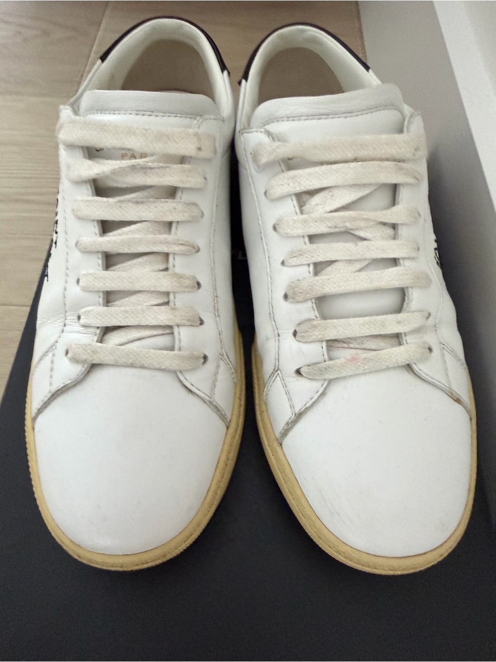 Saint Laurent White Leather Sneakers with Black Heel Tab and Cream Sole - Picture 3 of 7